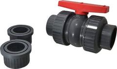 Simtech - 3" Pipe, Full Port, PVC True Union Design Ball Valve - Inline - Two Way Flow, FNPT x FNPT Ends, Tee Handle, 150 WOG - USA Tool & Supply