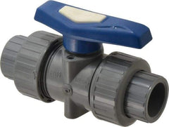 Simtech - 3/4" Pipe, Full Port, CPVC True Union Design Ball Valve - Inline - Two Way Flow, FNPT x FNPT (with Socket Adapter) Ends, Tee Handle, 232 WOG - USA Tool & Supply