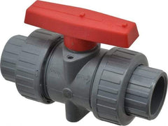 Simtech - 1" Pipe, Full Port, CPVC True Union Design Ball Valve - Inline - Two Way Flow, FNPT x FNPT (with Socket Adapter) Ends, Tee Handle, 232 WOG - USA Tool & Supply