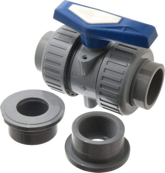 Simtech - 2" Pipe, Full Port, CPVC True Union Design Ball Valve - Inline - Two Way Flow, FNPT x FNPT (with Socket Adapter) Ends, Tee Handle, 232 WOG - USA Tool & Supply