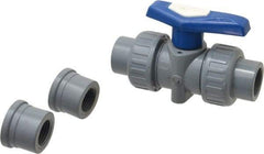 Simtech - 1/2" Pipe, Full Port, CPVC True Union Design Ball Valve - Inline - Two Way Flow, FNPT x FNPT (with Socket Adapter) Ends, Tee Handle, 232 WOG - USA Tool & Supply