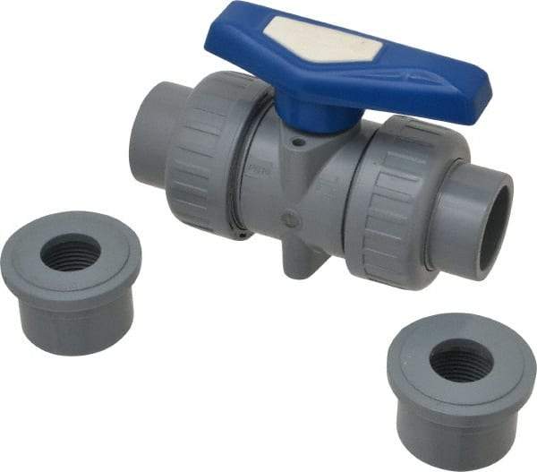 Simtech - 1" Pipe, Full Port, CPVC True Union Design Ball Valve - Inline - Two Way Flow, FNPT x FNPT (with Socket Adapter) Ends, Tee Handle, 232 WOG - USA Tool & Supply