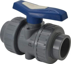 Simtech - 1-1/2" Pipe, Full Port, CPVC True Union Design Ball Valve - Inline - Two Way Flow, FNPT x FNPT (with Socket Adapter) Ends, Tee Handle, 232 WOG - USA Tool & Supply