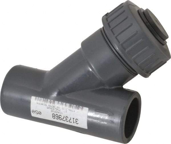 Simtech - 1" Pipe, Socket Ends, PVC Y-Strainer - 150 psi Pressure Rating - USA Tool & Supply