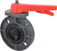 Simtech - 3" Pipe, Wafer Butterfly Valve - Lever Handle, PVC Body, EPDM Seat, 150 WOG, Polypropylene Disc, Stainless Steel Stem - USA Tool & Supply