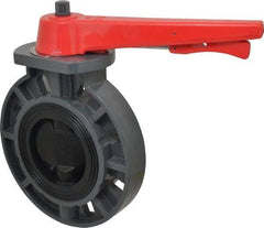 Simtech - 4" Pipe, Wafer Butterfly Valve - Lever Handle, PVC Body, EPDM Seat, 150 WOG, Polypropylene Disc, Stainless Steel Stem - USA Tool & Supply