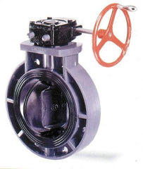 Simtech - 8" Pipe, Wafer Butterfly Valve - Gear Handle, PVDF Body, Viton Seat, 150 WOG, PVDF Disc, Stainless Steel Stem - USA Tool & Supply