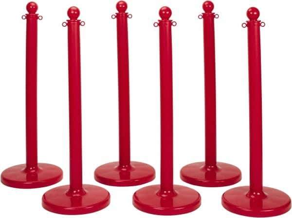 PRO-SAFE - 40" High, 2-1/2" Pole Diam, Warning Post - 14" Base Diam, Round Plastic Base, Red Plastic Post, For Outdoor Use - USA Tool & Supply