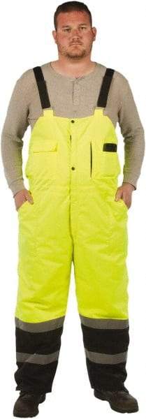Utility Pro Wear - Size L, Black/Yellow, Snap, Cold Weather Bib Overall - Polyester, Teflon, 5 Pockets, Teflon Fabric Protector, Adjustable Straps, Zipper/Snap Bottom - USA Tool & Supply