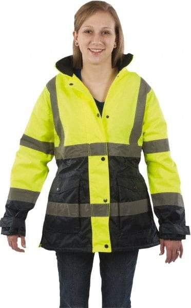 Utility Pro Wear - Size S Cold Weather & High Visibility Parka - Yellow, Polyester & Teflon, Zipper, Snaps Closure - USA Tool & Supply