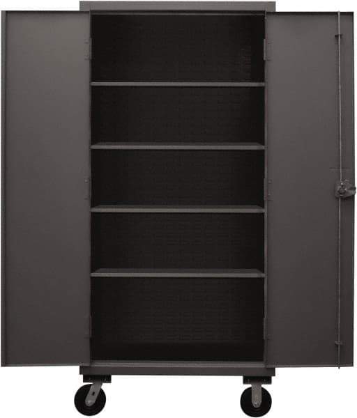 Durham - 4 Shelf Mobile Storage Cabinet - Steel, 36" Wide x 24" Deep x 80" High, Gray - USA Tool & Supply