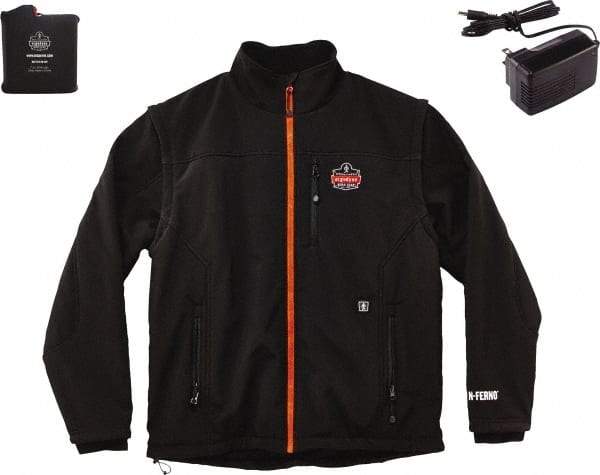 Ergodyne - Size XL Heated & Cold Weather Jacket - Black, Polyester, Zipper Closure, 42 to 46" Chest - USA Tool & Supply