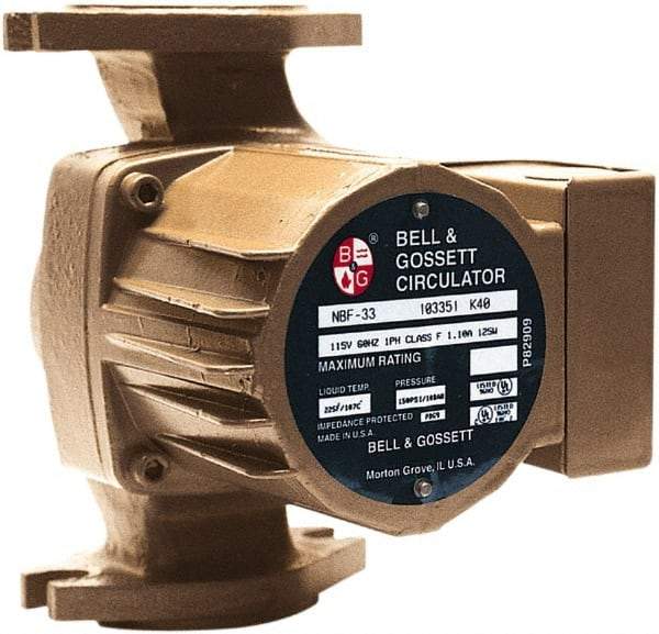 Bell & Gossett - .17 hp, 1 Phase, Bronze Housing, Noryl Impeller, Inline Circulator Pump - 115/230V Volt, 60 Hz Hz, 125 Max psi, 120V Motor - USA Tool & Supply