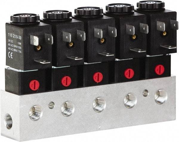 ARO/Ingersoll-Rand - 1/8", CAT Series 3-Way 2-Position Bar Manifold Stacking Solenoid Valve - 0.062 CV Rate, 3.275" High x 6" Long - USA Tool & Supply