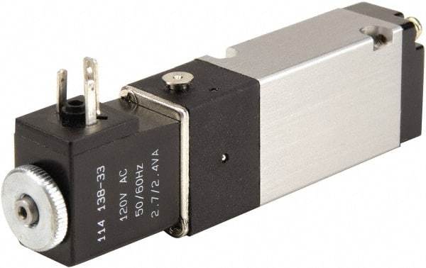 ARO/Ingersoll-Rand - 1/8" Inlet x 1/8" Outlet, Solenoid Actuator, Spring Return, 2 Position, Body Ported Solenoid Air Valve - 24 VDC Input, 0.7 CV, 4 Way, 115 psi, 122° Max Temp - USA Tool & Supply