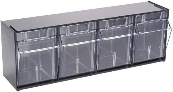 Deflect-o - 4 Compartment, 23-5/8 Inch Wide x 6-5/8 Inch Deep x 8-1/8 Inch High, Covered Modular - Plastic, Black and Clear - USA Tool & Supply