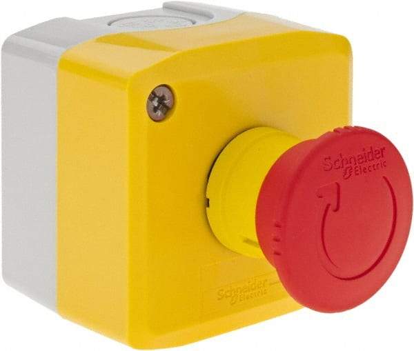 Square D - Extended Mushroom Head, Pushbutton Switch Only - Round, Red Pushbutton, Nonilluminated, Shock and Vibration Resistant - USA Tool & Supply