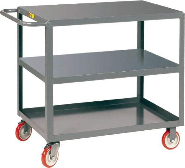 Little Giant - 1,200 Lb Capacity, 30" Wide x 48" Long x 35" High Service Cart - 3 Shelf, Steel, 2 Rigid/2 Swivel Casters - USA Tool & Supply