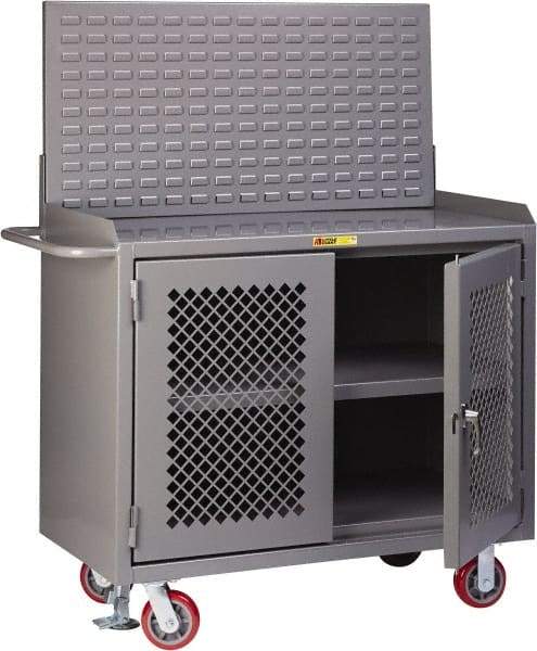 Little Giant - Mobile Bench Cabinet with Louvered Panel - Steel, Gray, 48" Long x 24" Deep x 65" High - USA Tool & Supply