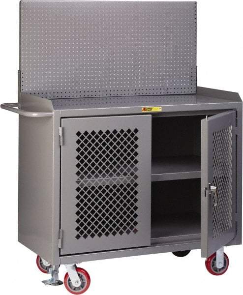 Little Giant - Mobile Bench Cabinet with Pegboard Panel - Steel, Gray, 48" Long x 24" Deep x 65" High - USA Tool & Supply