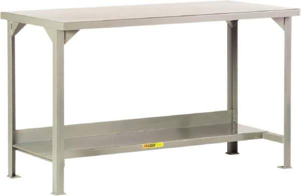 Little Giant - 60 Wide x 30" Deep x 36" High, 12 Gauge Steel Workbench - Edge Turned Down, Fixed Legs, Gray - USA Tool & Supply