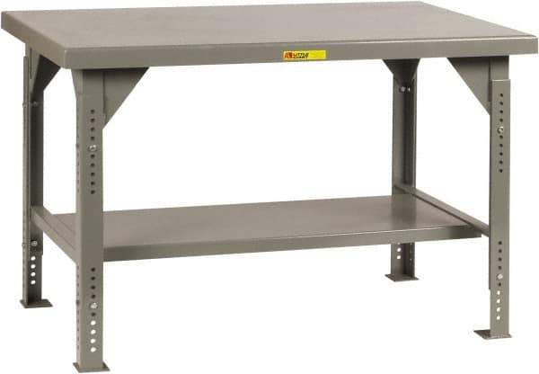 Little Giant - 60 Wide x 36" Deep x 28" High, 7 Gauge Steel Workbench - Comfort Edge, Adjustable Height Legs, Gray - USA Tool & Supply