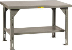Little Giant - 60 Wide x 36" Deep x 28" High, 7 Gauge Steel Workbench - Comfort Edge, Adjustable Height Legs, Gray - USA Tool & Supply