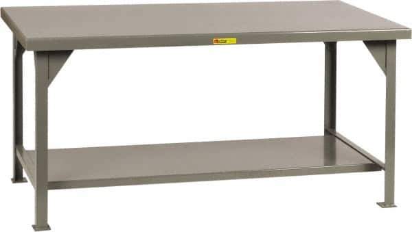 Little Giant - 60 Wide x 36" Deep x 34" High, 7 Gauge Steel Workbench - Comfort Edge, Fixed Legs, Gray - USA Tool & Supply