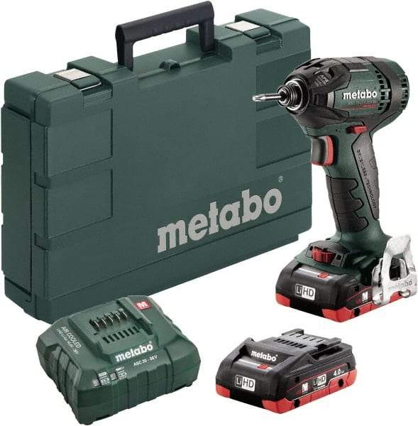 Metabo - 18 Volt, 1/4" Drive, 1,770 Ft/Lb Torque, Cordless Impact Driver - Pistol Grip Handle, 2900 RPM, 2 Batteries Included - USA Tool & Supply