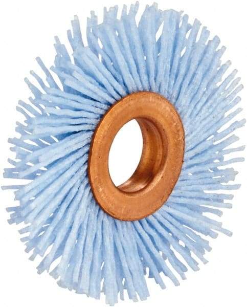 Tanis - 1-1/2" OD, 1/2" Arbor Hole, Crimped Nylon Wheel Brush - 3/16" Face Width, 1/4" Trim Length, 0.028" Filament Diam - USA Tool & Supply