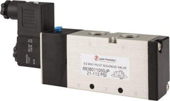 PRO-SOURCE - 3/8", 5/2 Way Single Stacking Solenoid Valve - 110 VAC, 1.9 CV Rate, 2.81" High x 6.22" Long - USA Tool & Supply