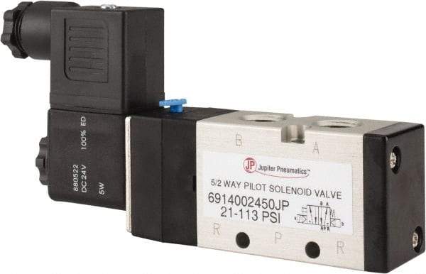 PRO-SOURCE - 1/4", 5/2 Way Single Stacking Solenoid Valve - 24 VDC, 0.98 CV Rate, 2.6" High x 5.12" Long - USA Tool & Supply