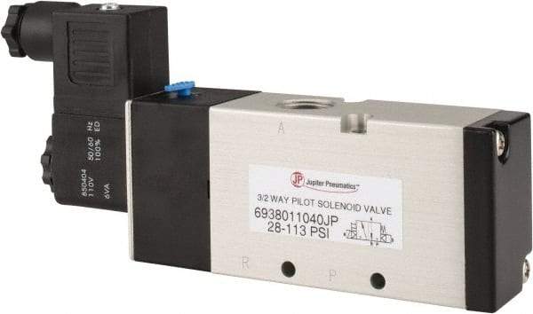 PRO-SOURCE - 3/8", 3/2 Way Single Stacking Solenoid Valve - 110 VAC, 1.38 CV Rate, 2.81" High x 6.22" Long - USA Tool & Supply