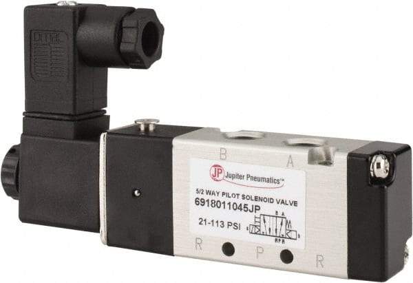 PRO-SOURCE - 1/8", 5/2 Way Body Ported Stacking Solenoid Valve - 110 VAC, 0.6 CV Rate, 1.36" High x 3.88" Long - USA Tool & Supply