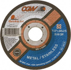 Camel Grinding Wheels - 60 Grit, 5" Wheel Diam, Type 27 Depressed Center Wheel - Medium Grade, Zirconia Alumina, Resinoid Bond, S Hardness, 12,250 Max RPM - USA Tool & Supply