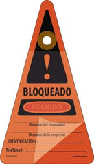 NMC - 7" High x 4" Long, BLOQUEADO - PELIGRO - Nombre del empleado___Nombre de la empresa___ IDENTIFICACION#:___Telefono#:___, Spanish Safety & Facility Lockout Tag - Tag Header: Danger, 1 Side, Orange Unrippable Vinyl - USA Tool & Supply