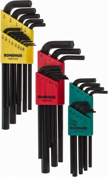 Bondhus - 30 Piece L-Key Hex Key Set - Hex Range 0.05 to 3/8", 8-5/8" OAL, Protanium High Torque Steel - USA Tool & Supply