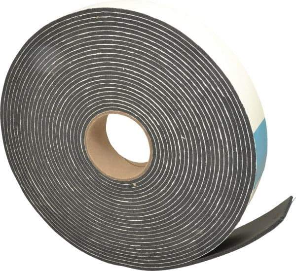 Made in USA - 3/16" Thick x 2" Wide x 45' Long Black Closed Cell PVC Foam Rubber Roll - Stock Length, Adhesive Back, 13 Lb/Cu Ft Density, -20°F to 130°F - USA Tool & Supply