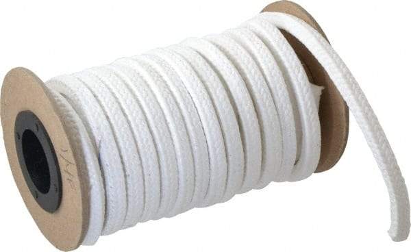 Made in USA - 1/4" x 9' Spool Length, PTFE/Sanitary Compression Packing - 1,000 Max psi, 500° F Max, White - USA Tool & Supply