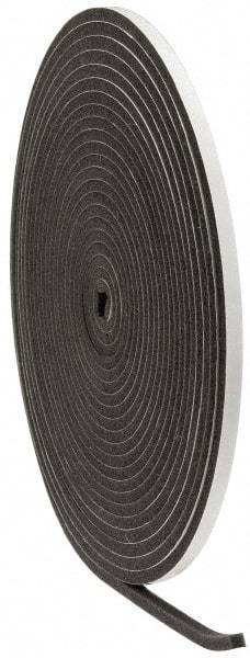 Made in USA - 3/8" Thick x 1/2" Wide x 50' Long Gray Open Cell Polyurethane Foam Rubber Roll - Stock Length, Adhesive Back, 1.8 to 2.2 Lb/Cu Ft Density, -20°F to 160°F - USA Tool & Supply