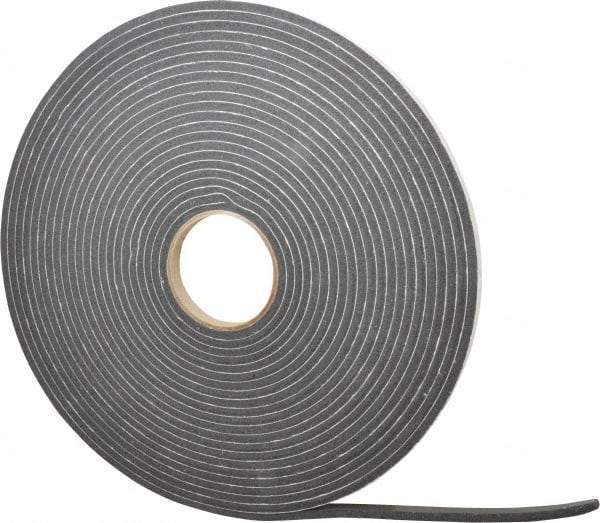 Made in USA - 1/4" Thick x 1/2" Wide x 45' Long Black Closed Cell PVC Foam Rubber Roll - Stock Length, Adhesive Back, 13 Lb/Cu Ft Density, -20°F to 130°F - USA Tool & Supply