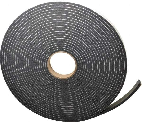 Made in USA - 1/4" Thick x 1" Wide x 45' Long Black Closed Cell PVC Foam Rubber Roll - Stock Length, Adhesive Back, 13 Lb/Cu Ft Density, -20°F to 130°F - USA Tool & Supply