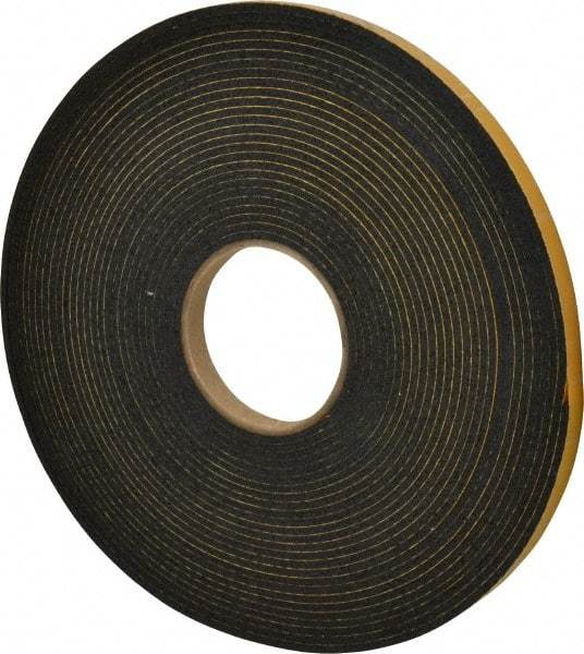 Made in USA - 5/32" Thick x 1/2" Wide x 50' Long Black Open Cell Natural Foam Rubber Roll - Stock Length, Adhesive Back, 24 to 30 Lb/Cu Ft Density, -20°F to 160°F - USA Tool & Supply