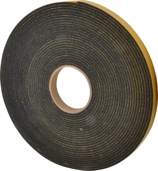 Made in USA - 5/32" Thick x 3/4" Wide x 50' Long Black Open Cell Natural Foam Rubber Roll - Stock Length, Adhesive Back, 24 to 30 Lb/Cu Ft Density, -20°F to 160°F - USA Tool & Supply