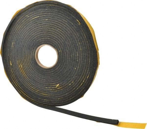 Made in USA - 1/4" Thick x 5/8" Wide x 50' Long Black Open Cell Natural Foam Rubber Roll - Stock Length, Adhesive Back, 24 to 30 Lb/Cu Ft Density, -20°F to 160°F - USA Tool & Supply