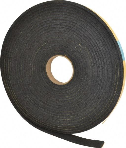 Made in USA - 1/4" Thick x 1" Wide x 50' Long Black Open Cell Natural Foam Rubber Roll - Stock Length, Adhesive Back, 24 to 30 Lb/Cu Ft Density, -20°F to 160°F - USA Tool & Supply