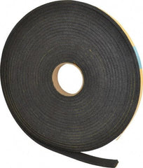 Made in USA - 1/4" Thick x 1" Wide x 50' Long Black Open Cell Natural Foam Rubber Roll - Stock Length, Adhesive Back, 24 to 30 Lb/Cu Ft Density, -20°F to 160°F - USA Tool & Supply