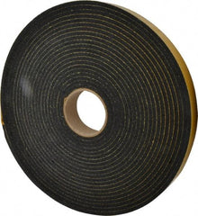 Made in USA - 1/4" Thick x 1-1/2" Wide x 50' Long Black Open Cell Natural Foam Rubber Roll - Stock Length, Adhesive Back, 24 to 30 Lb/Cu Ft Density, -20°F to 160°F - USA Tool & Supply
