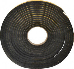 Made in USA - 5/16" Thick x 3/8" Wide x 25' Long Black Open Cell Natural Foam Rubber Roll - Stock Length, Adhesive Back, 24 to 30 Lb/Cu Ft Density, -20°F to 160°F - USA Tool & Supply