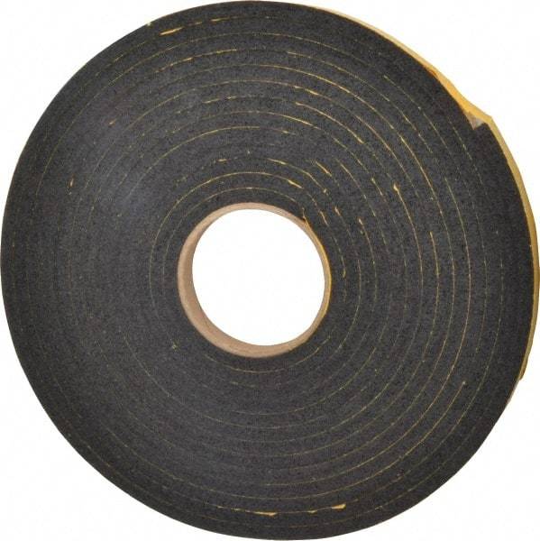 Made in USA - 5/16" Thick x 3/4" Wide x 25' Long Black Open Cell Natural Foam Rubber Roll - Stock Length, Adhesive Back, 24 to 30 Lb/Cu Ft Density, -20°F to 160°F - USA Tool & Supply